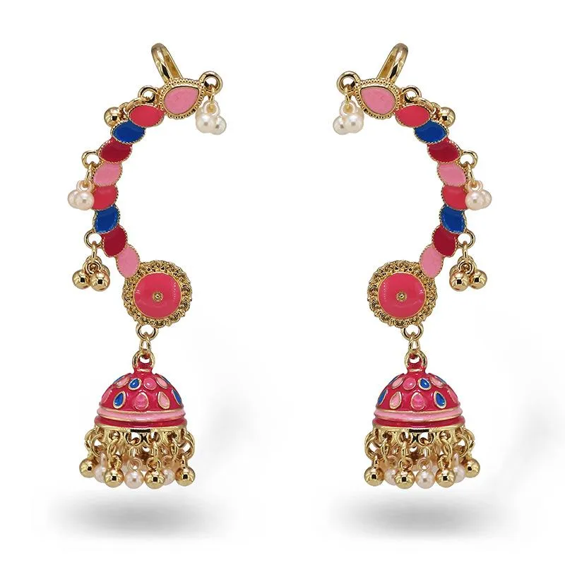 Dangle żyrandol ins Jhumki Jhumka ręcznie robione koraliki kwiat różowy epoksyd nieregularne kolczyki przeszywające vintage modne kobiety biżuteria imprezy biżuteria