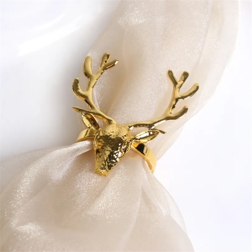 6st Gold Silver Deer Head Servett Buckle Christmas Deer Servett Ring Hotel Dekorativ mun Tyg Buckle Metal Servett Ring T200523