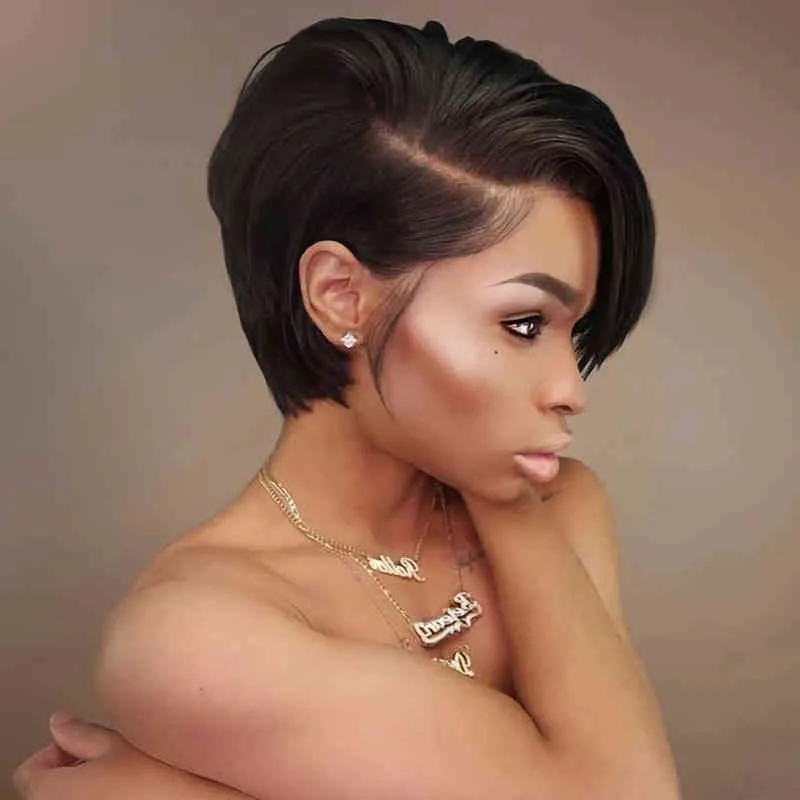 Nxy Hair Wigs Pixie Cut Short Wigs Human Hair Straight Lace Front Hd Transparent Frontal Side Part Bob Wig for Black Women 220609