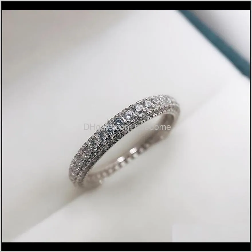 Drop Delivery 2021 Eternity Promise Ring 925 Sier Micro Pave 5A Zircon CZ Engagement Wedding Band Rings for Women Jewelry 4Lynh268e