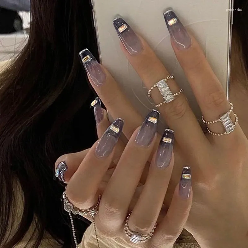 False Nails 24 PCS/Box Detachable Jelly Gradient 접착제 착용 가능한 발레리나 가짜 손톱 전체 커버 팁 PRUD22를 누릅니다.