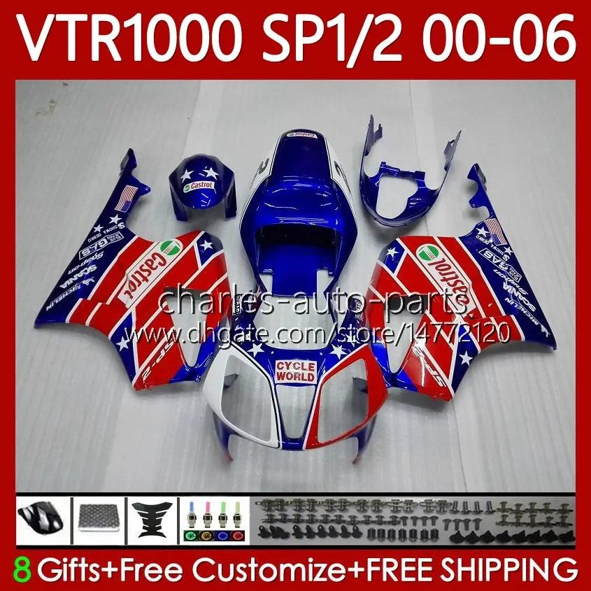 Kit carrozzeria per HONDA VTR1000 RTV1000 RC51 2000-2006 Carrozzeria 123No.5 SP1 SP2 VTR 1000 00 01 02 03 04 05 06 VTR-1000 2000 2001 2002 2003 2004 2005 2006 Carenatura stelle blu rosse