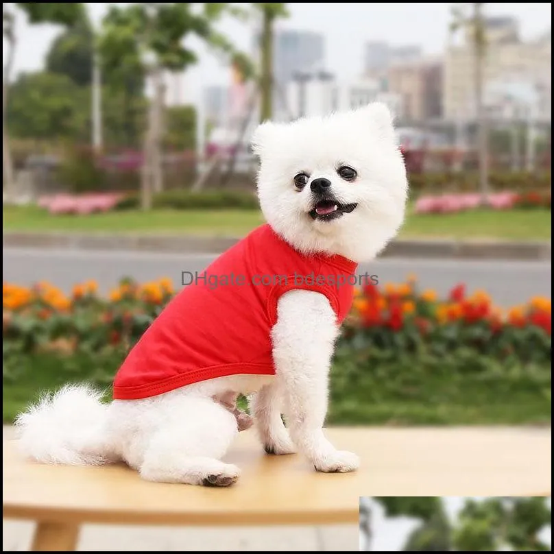 Sublimation Blank DIY Dog Clothes Cotton Dog Apparel White Vest Blanks Pet Shirts Solid Color T Shirt for Small Dogs Cat Red Blue Yellow