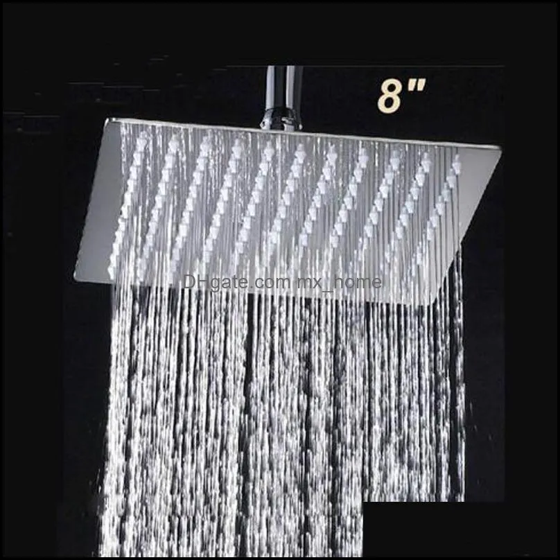 8 Inch Stainless Steel Square Shower Head Over Tra Thin Top Rainfall Sprayer Chrome Finish Drop Delivery 2021 Bathroom Heads Faucets Shower
