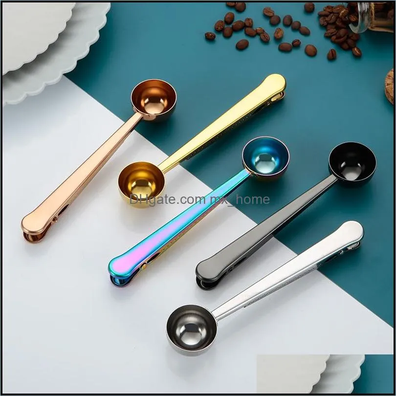 two-in-one stainless steel coffee spoon sealing clip kitchen gold accessories recipient cafe expresso cucharilla decoration