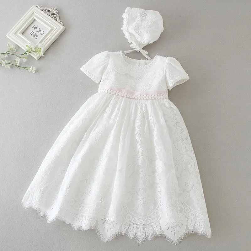 Girl's Dresses Hetiso White Infant Dress For Baptism Baby Girls Lace With Hat Kids Clothes Christening Birthday Outfits 3-24 MonthGirl's