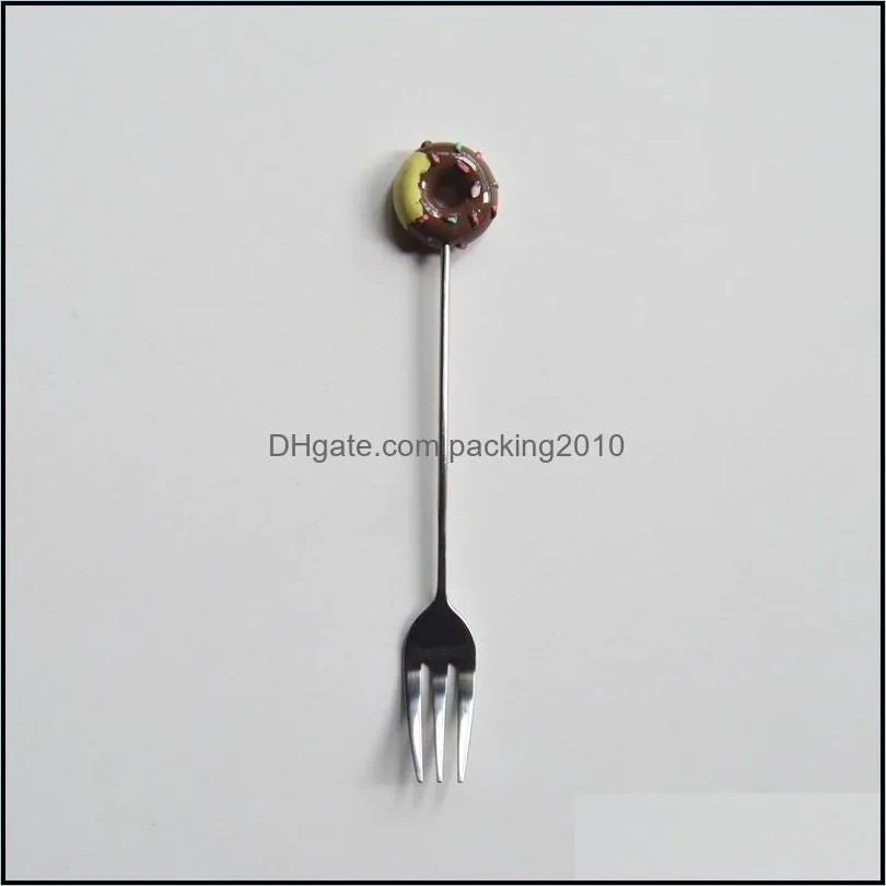 Cute  Tea Coffee Spoon Donut Stainless Steel Soup Scoop Fruit Fork With Resin Head Kids 3sl E1