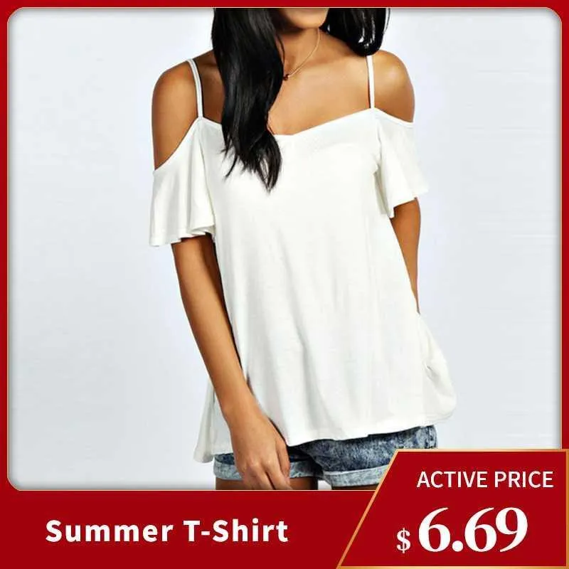 Dames Zomer T-shirt Korte Mouw Off Shoulder Tee Shirts Losse Casual Solid Tops Sexy Holiday Plus Size 5XL Top 2022 Femme Women's