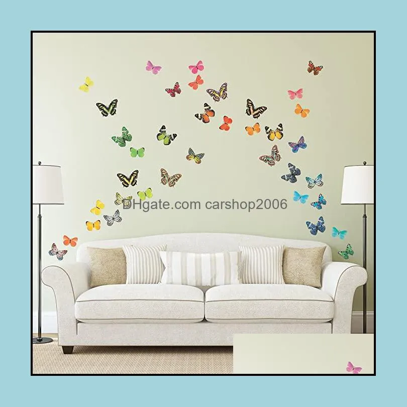 Naklejki ścienne Dekor Decor Garden LL Butterfly 3D Fashion Decoration Pvc Zdejmowane wysokiej jakości Wallstickers Wll41 Dhwkp