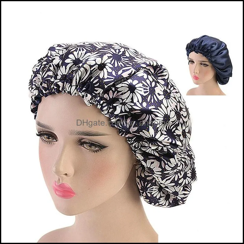 Adjustable Large Double Layer Satin Bonnet for Women Solid Color Comfortable Day Night Sleep Cap Salon Lady Make Up Head Wear