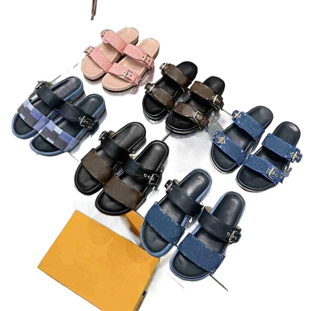 Neueste Designer Hausschuhe Frauen Sandalen Dame Alte Blume Slipper Luxus Leder Plattform Sandale Flache Gedruckt Slides Strand Freizeit Schuhe