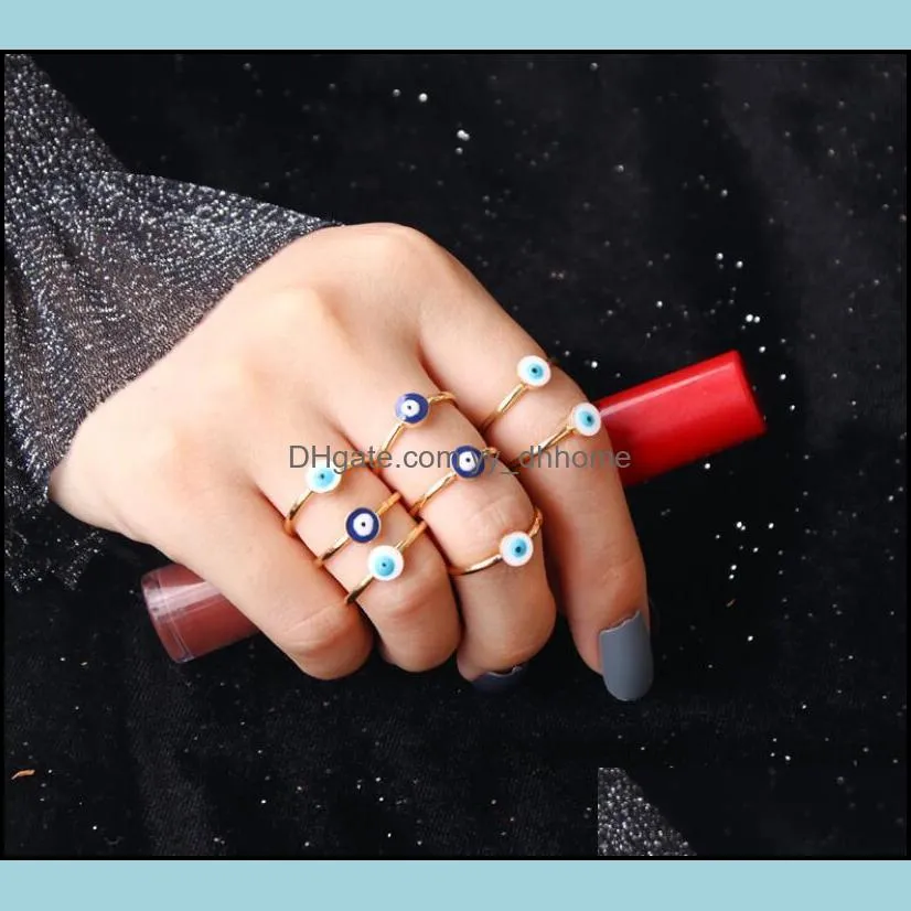 8pcs/set Gold Evil Eye Ring For Women Punk Jewelry Sterling Party Fashion Wedding Girl Lover Bague Femme Classic Rings Jewelry