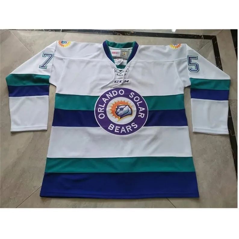 Nc74 Maillot de hockey personnalisé Hommes Jeunes Femmes Vintage Orlando Solar Bears Blanc 75 Ryan Reaves High School Taille S-6XL ou n'importe quel maillot avec nom et numéro