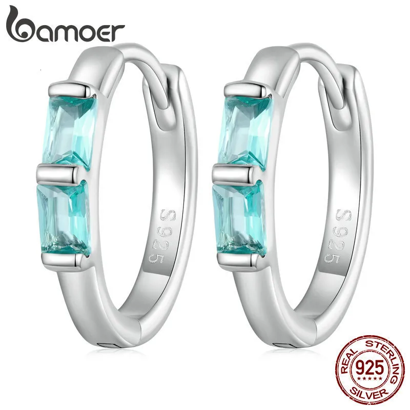 Hoop Huggie 925 Sterling Silver Light Green Square Zircon Ear Buckles Simple Fashion Hoop Earrings for Women Birthday Gift BSE740 230206