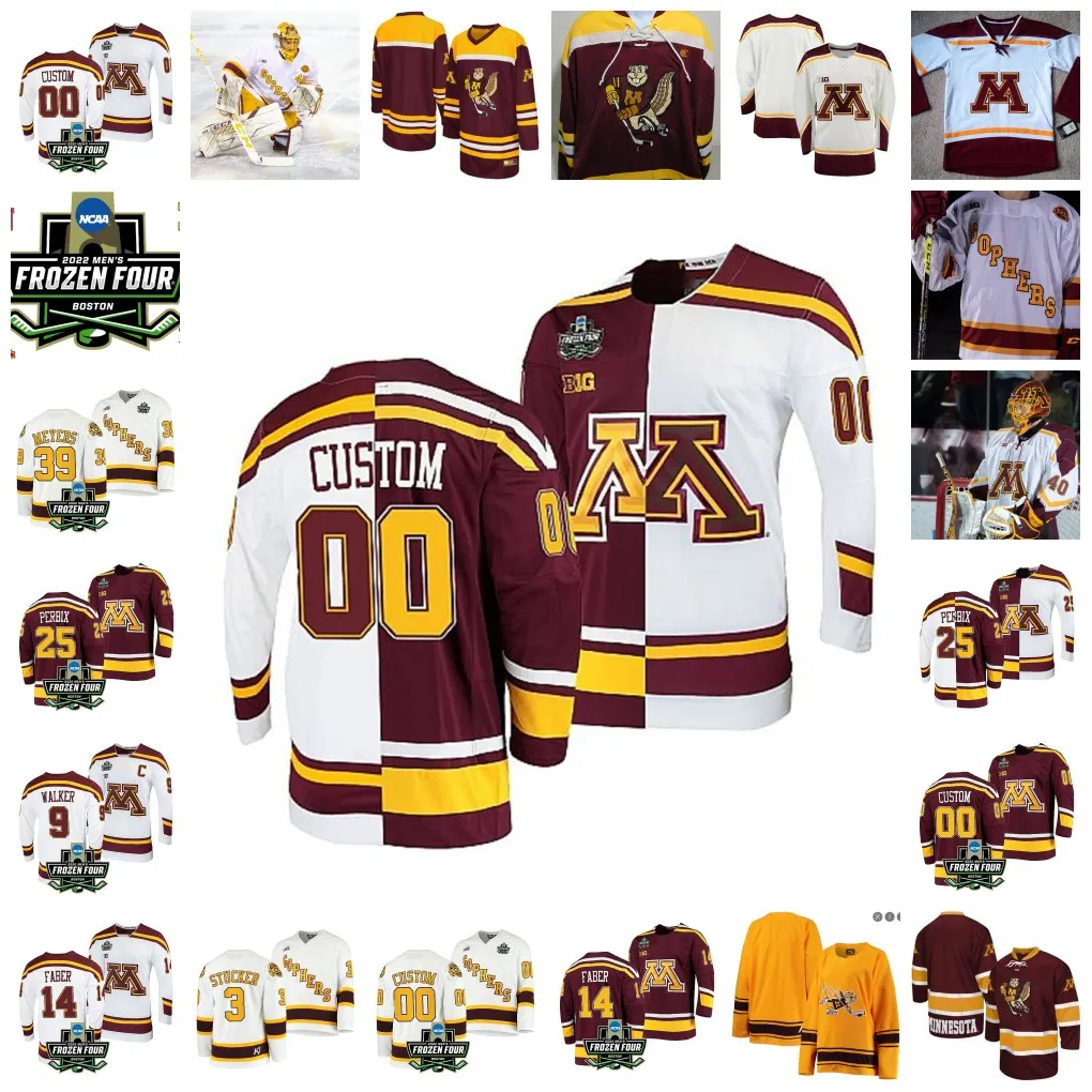 Maillot de hockey personnalisé des Golden Gophers du Minnesota, Championnat NCAA Frozen Four 2022, 89 Matthew Knies, 12 Grace Zumwinkle, 2 Lee Stecklein, 24 Kelly Pannek, 18 Abbey Murphy