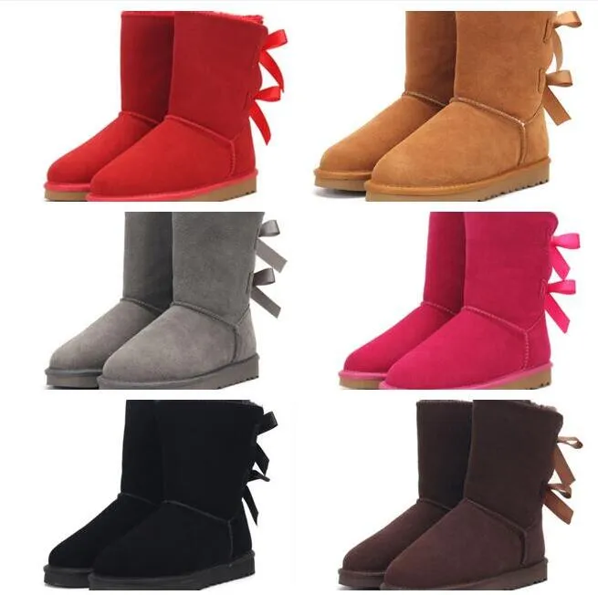 Genuine Leather middle U3280 Bow women snow boots Soft comfortable Sheepskin fur keep warm boot Beautiful gift