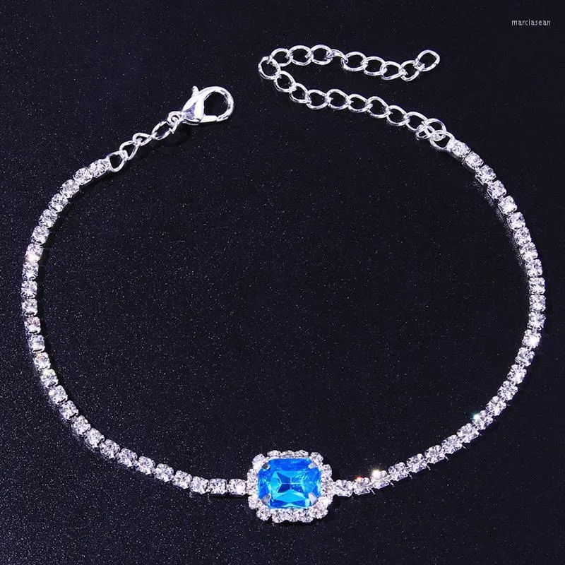 Bracelets de la cheville de cristal carré de luxe pour femmes Bling Sandales de chaîne glacée