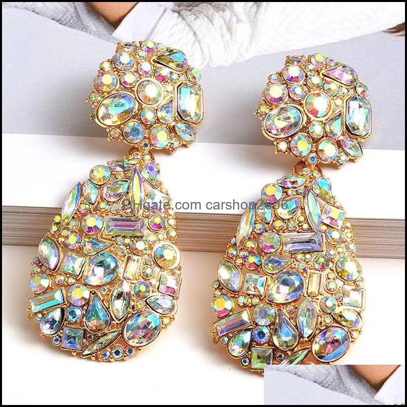 Colorful Glass Crystal Geometric Earrings Rhinestone Big Pendant Dangle Earring Statement Jewelry