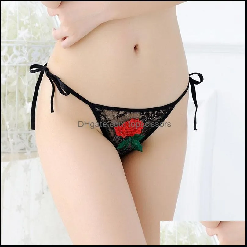 Women's open panties transparent beautiful hip tie-up thong