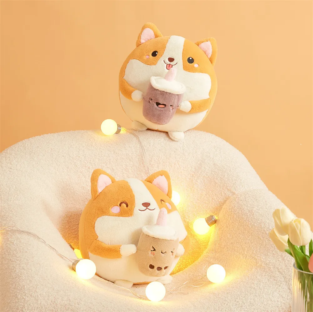 30cm Kawaii Shiba Inu Holding Milk Tea Plush Toy Soft Stuffed Cartoon Animal Dog Doll Sleeping Pillow Doll Girls Valentine's Gift