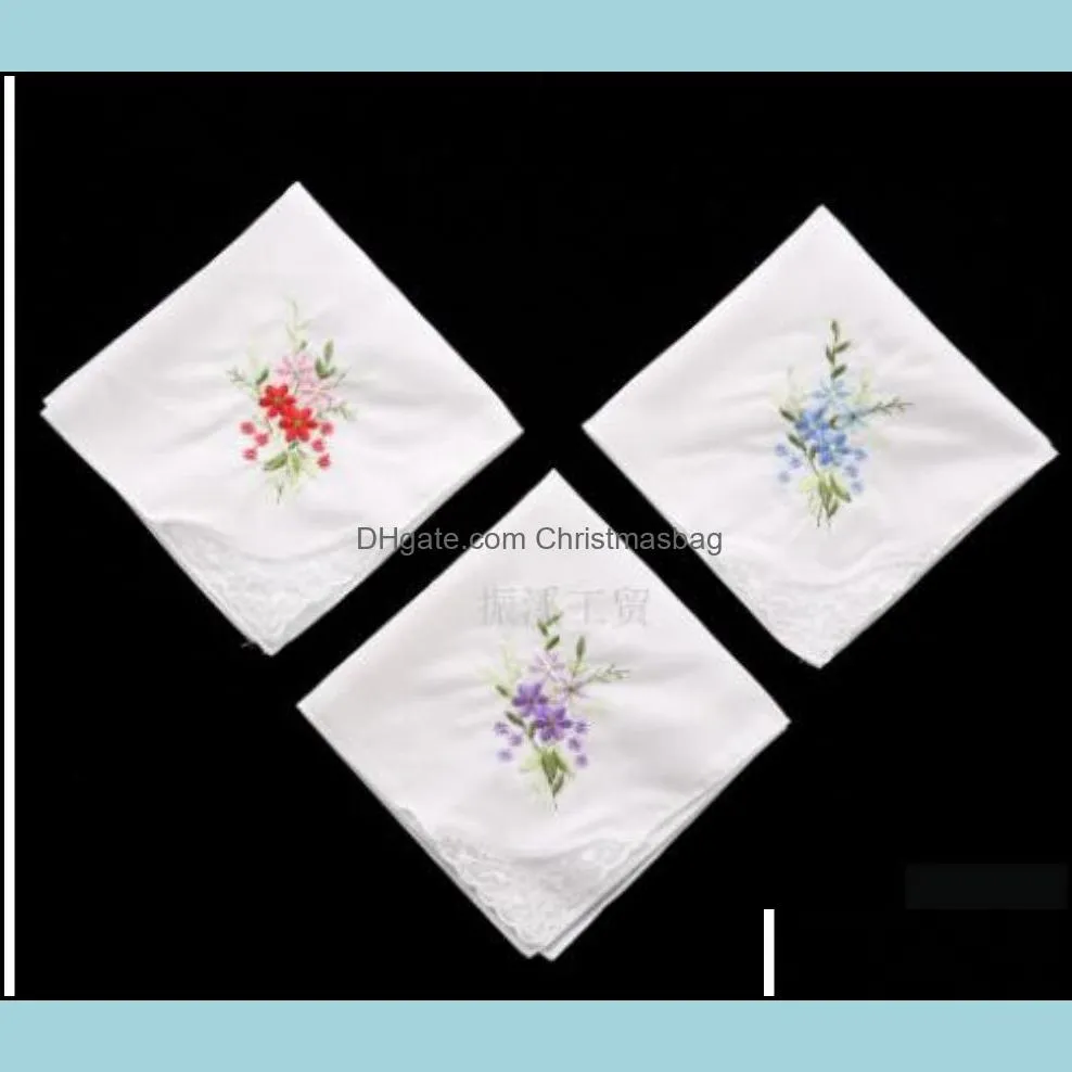 Home Textiles Set Of 12 Women Handkerchief White Cotton Cloth Fabric Wedding Hankies Scallop Edges Hanky Embroidered Floral 12X12 Inch