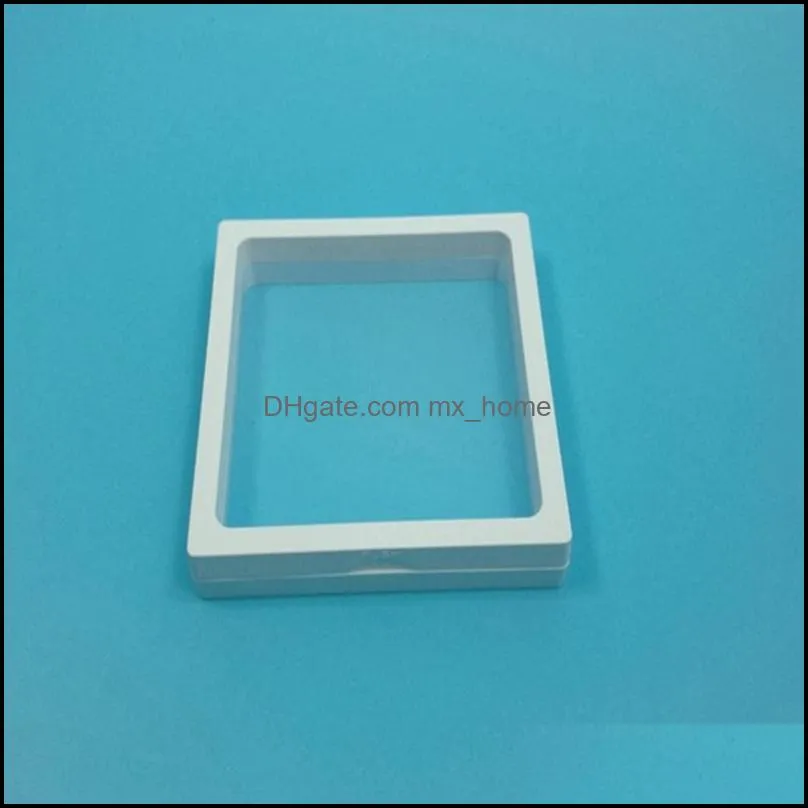108*108*18mm Clear Pet Membrane Box Stand Holder Floating Display Case Earring GEMS Ring Smyckesupphängning Förpackning Drop Leverans 2021 Pac