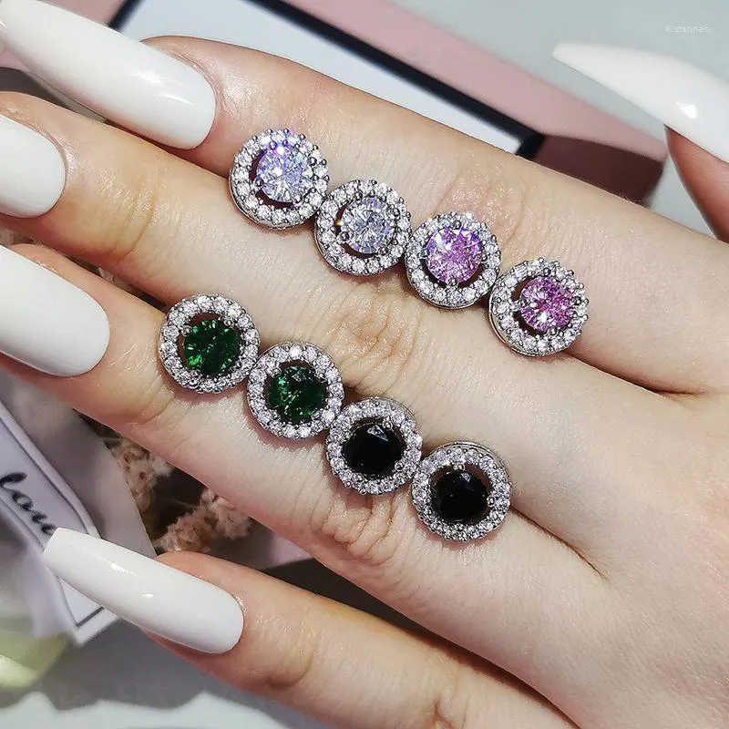 Stud gerçek gümüş renk Kore zirkon daire küpe kadınlar için brincos boucle d'Oreille femme bijoux hediye mücevher e232stud Kirs22