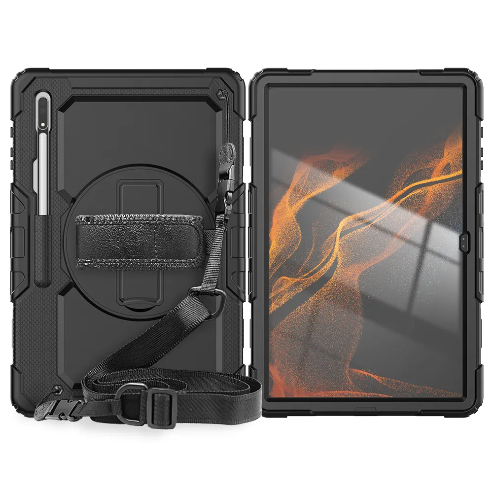 Hand Strap Shoulder Strap 360 Rotatable Kickstand Protective Case with Screen Protector for 14.6 Samsung Galaxy Tab S8 Ultra 2022 Tablet SM-X900 SM-X906
