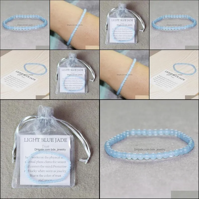 MG0041 Wholesale 4 mm Mini Gemstone Bracelet Natural Blue Jade Bracelet for Women Handmade Yoga Mala Beads Jewelry