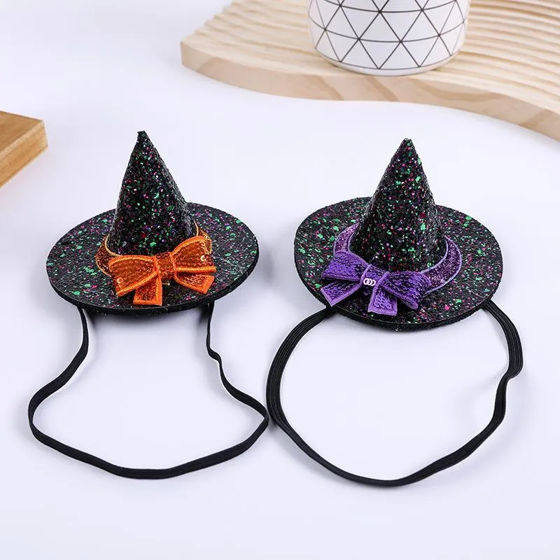 Halloween kostymfest Witch hatt pannband för barns paljetter bowknot pointy cap hårband barn bandaner elastiska huvudband