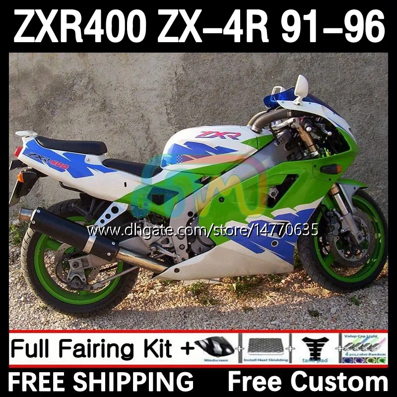 ABS BODYS KIT FÖR KAWASAKI NINJA ZX4R ZXR 400 CC 400CC 1991 1992 1993 1994 1995 1996 COWLING 12DH.45 ZXR-400 karosseri ZX 4R ZXR400 91 92 93 94 95 96 Fairing White Green