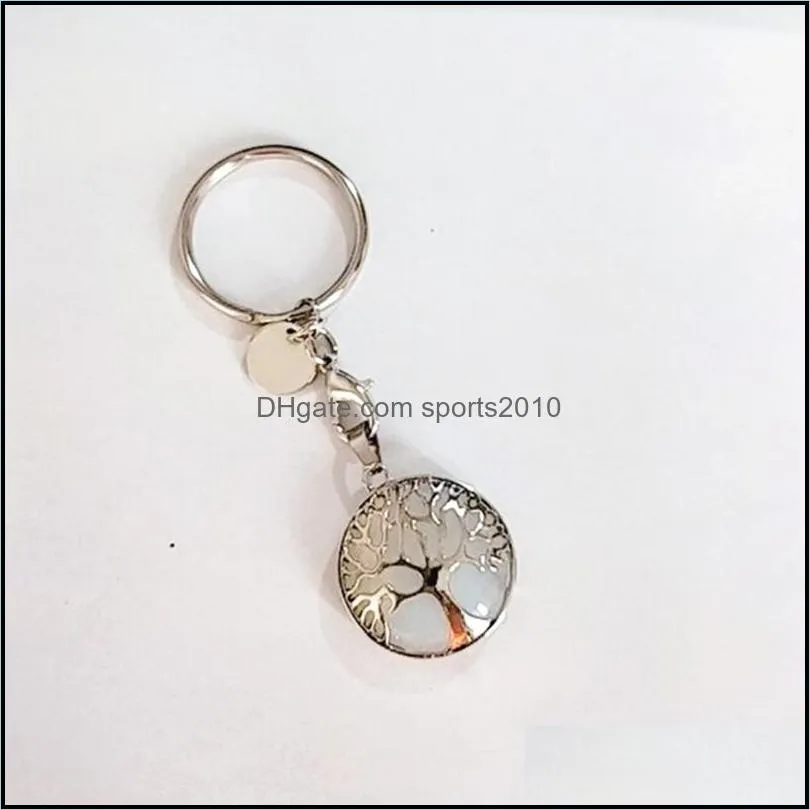 natural stone keychains tree of life key rings silver color healing crystal car decor keyrings keyholder for women men