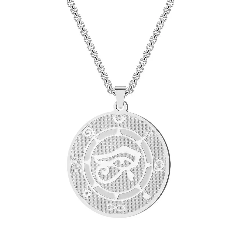 Pendant Necklaces Stainless Steel Horus Eye Coin Necklace Star Of David Spiral Ankh T Cross Infinity Lucky Punk Man Woman Jewelry Gift