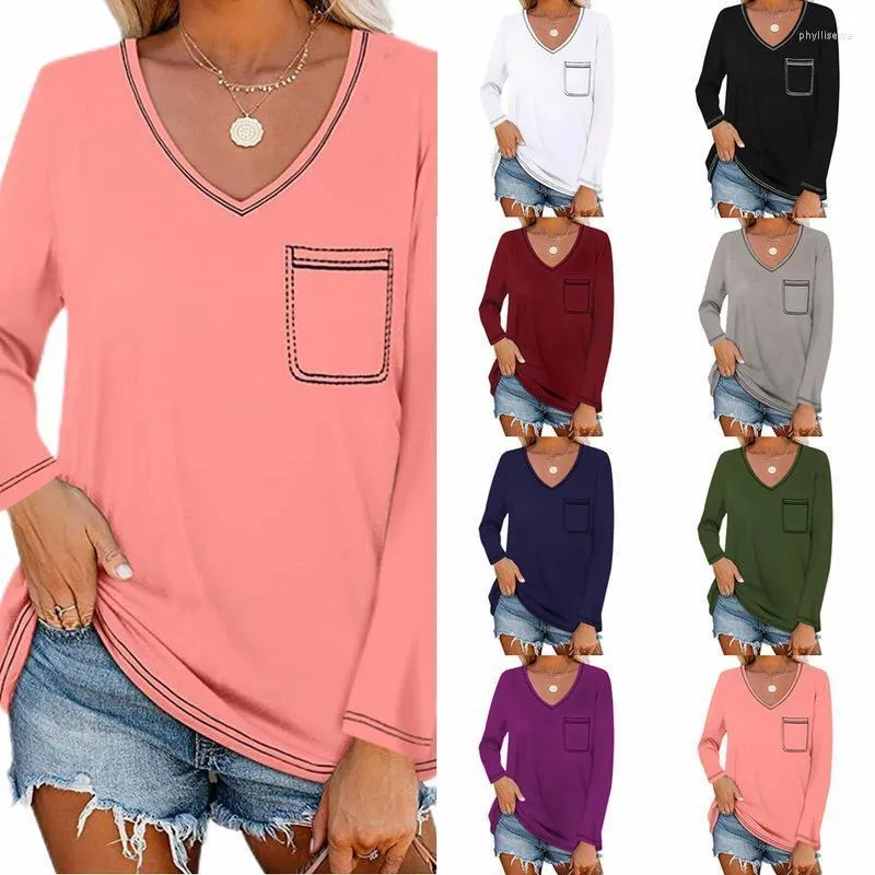 T-shirt da donna T-shirt larghe Maglioni da donna Manica lunga Scollo a V Top Donna Pullover Moda femminile Saldi Panno di cotone sexy Undershit AC1062 P