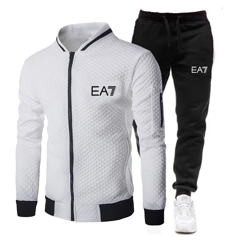 Marque survêtement hommes fermeture éclair veste pantalons de survêtement fitness gym s coton hommes tenues sport costume 2 pièces ensemble jogging 220708