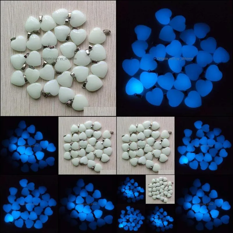 fashion charms love heart blue luminous glow light stone pendants for necklace jewelry making
