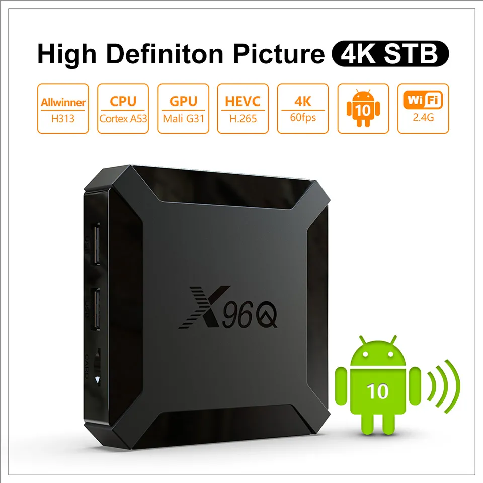 X96Q TV Box 4K Android 10.0 1GB 8GB 2.4G WiFi 100m Allwinner H313 Quad Core Set Top Box