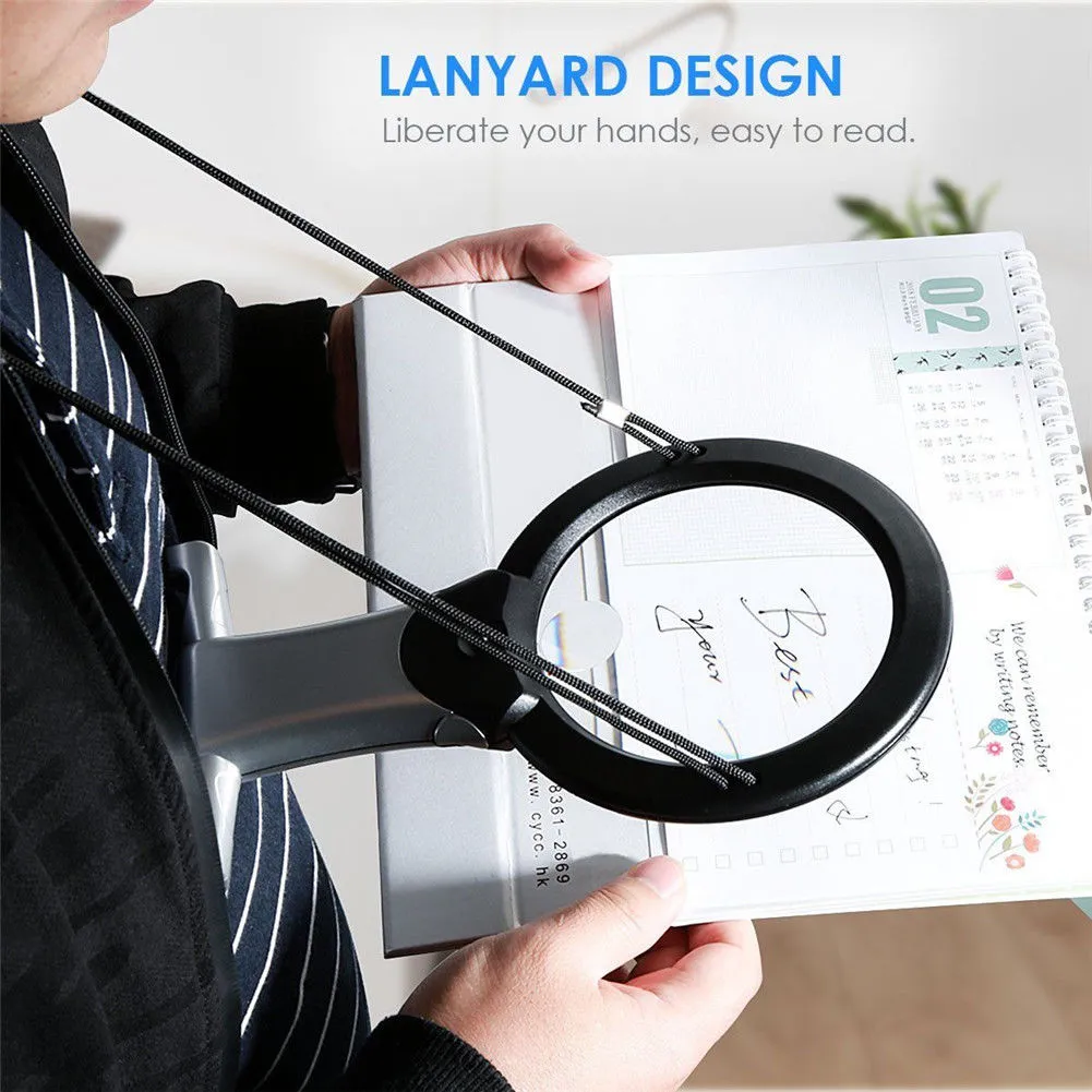 Large Magnifying Glass Hands Free With LED Light Magnifier Giant Reading  sewing 