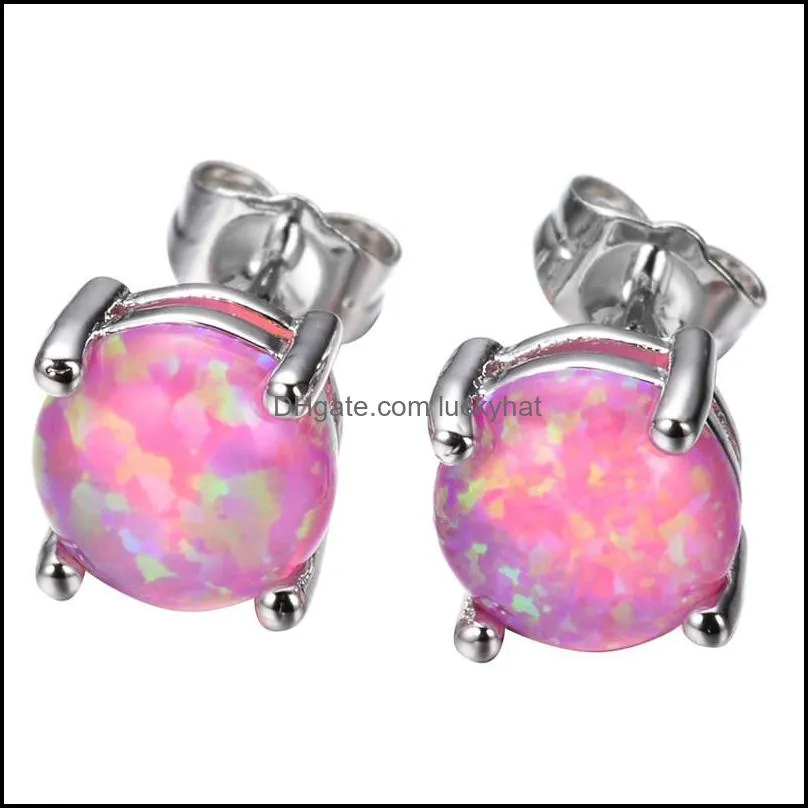 Fashion Opal Stud Earrings For Women Bridal Purple Pink Blue Tiny Opal Earrings Wedding Party Jewelry