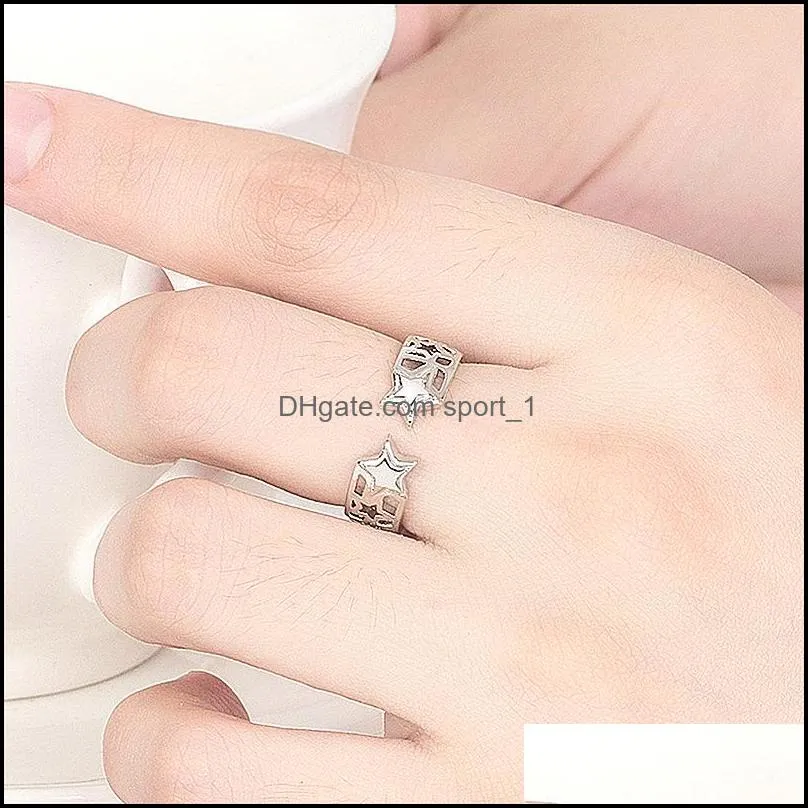 innovative pentagram adjustable ring ladies fashion party gift personality hollow pentagram ring bright lightweight creative wide