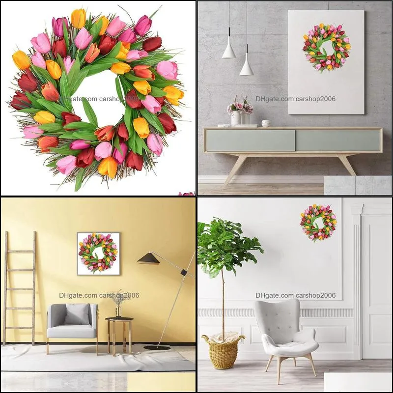 Decorative Flowers & Wreaths Artificial Tulip Flower Wreath Spring For Front Door Office Wedding Wall Party Garden Farmhouse Home