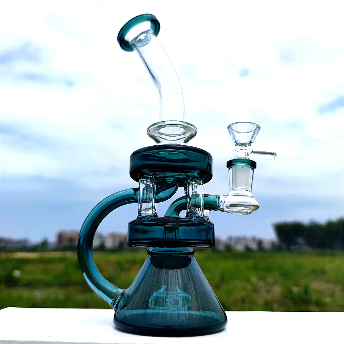 10 pouces narguilé verre bang double chambres Dabber Rig recycleur tuyaux eau bangs tuyau de fumée 14mm joint femelle