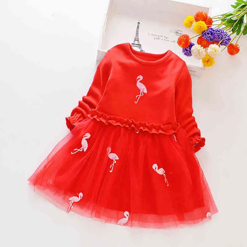 12m-8 Jahre Flamingo Tulle Kleid Baby Girls Kleinkind Kinder Kinder Langarm Kleid Herbst Kleidung Prinzessin Kostüm G220428
