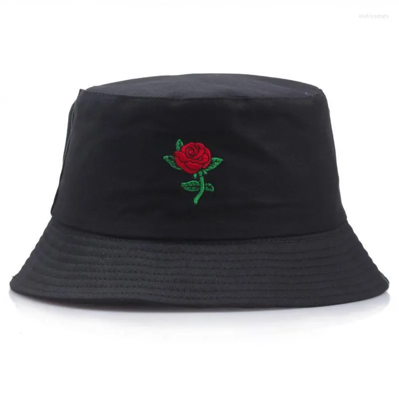 Chapeaux larges chapeaux d'été 4 couleurs brodées rose seau chapeau pour hommes et femmes pare-soleil plat haut Panama pêcheur casquettes romantique Harajuku Elo