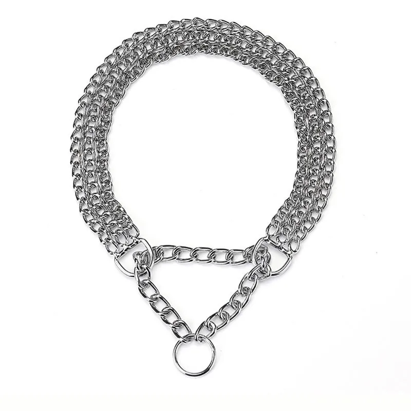 Chromeplated Threerow Training Dog Chain Sliver Iron調整可能な犬の首輪パーソナライズされたペットピンチカラーチェーンMartingale Pug 201030