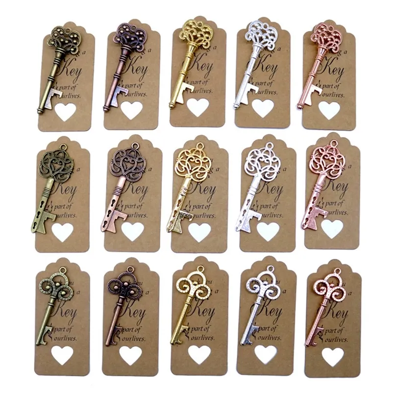 50pcs DIY Wedding Decoration 5 Colors Vintage Key Bottle Opener with Thank You Paper Tags Party Deco Favors and Gifts 220429