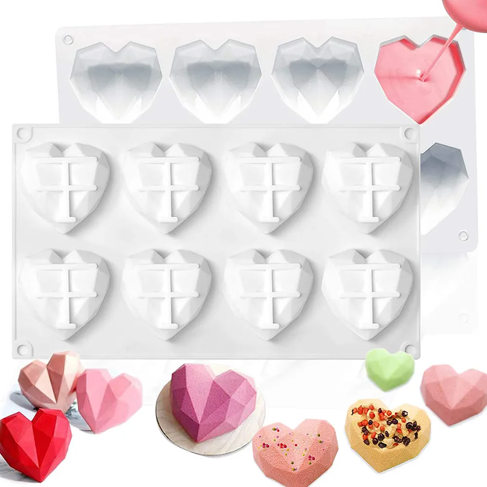 Aşk Kalp Şeklinde Silikon Kalıplar Sünger Kek Mousse Çikolatalı Tatlı Bakeware Pasta Kalıp 8-Cavity Elmas Bakeware 1222850