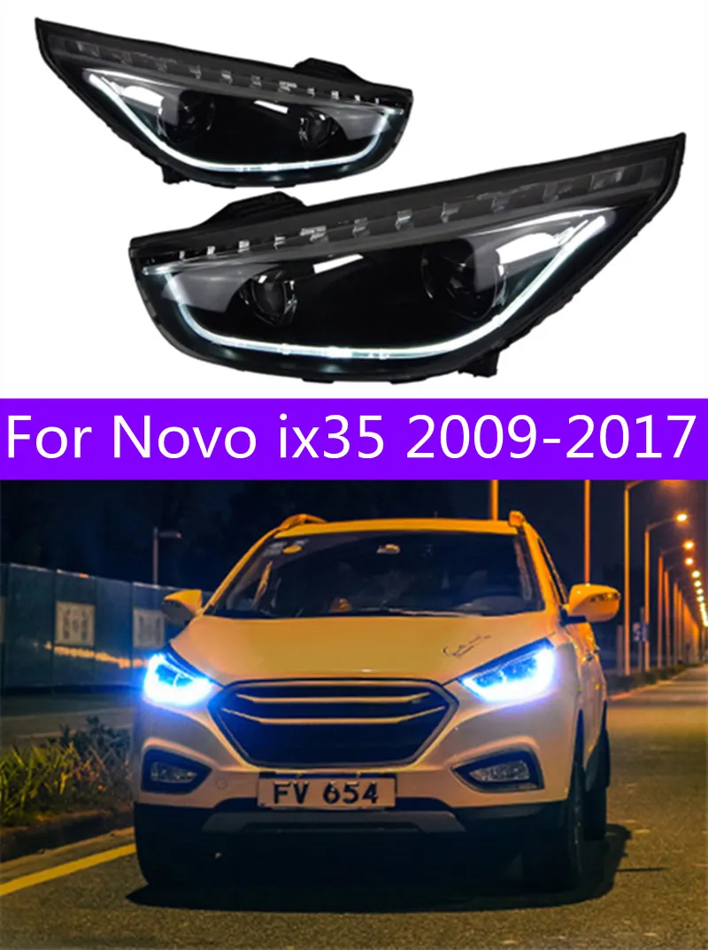 2 PC Novo IX35 20 09-20 için LED Kafa Işık Parçaları 17 Ön Farlar Değiştirme DRL Dönüş Sinyal Işığı