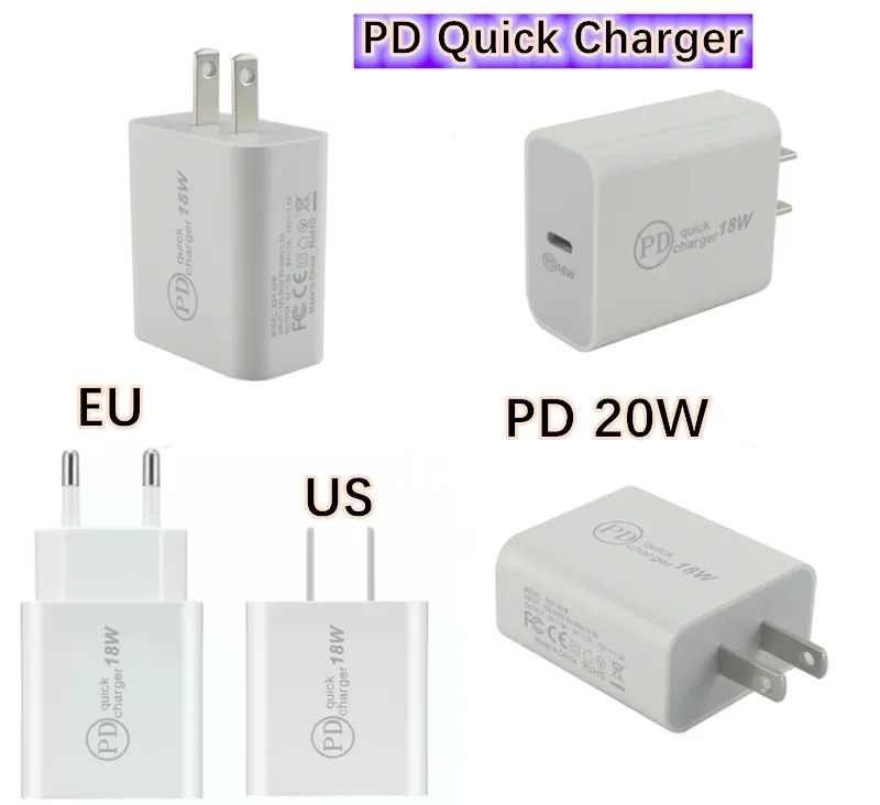 18W USB Wall Charger PD Quick Chargers 3.0 Type C US EU Plug Fast Charging Power Adapter For 12 Pro max 11 Pro with OPP Bag