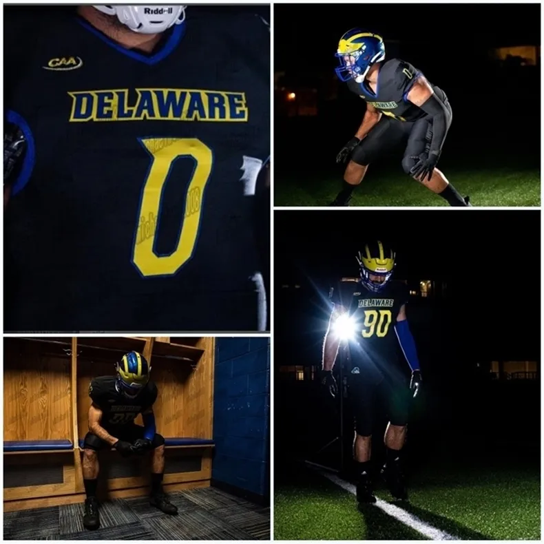 UF Ceomitness 2020 Delaware Blue Hens Ryan Allen Nate Darling Justyn Mutts Kevin Anderson Collin Goss Dejoun Lee NCAA American Football Jersey